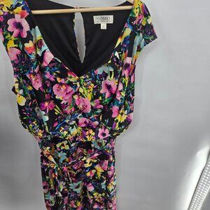 Soho Apparel Black Floral Vibrant Sleeveless Lined Belt Midi Size 1x